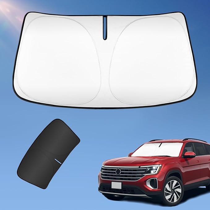 Sun Shade Sunshade for Volkswagen Atlas 2018-2025 2026 Windshield Cover, 4-Layers Sun Shield 250T Silver Coating Sun Visor for VW Atlas Cross Sport Foldable Window Shade Blocks UV Rays Accessories