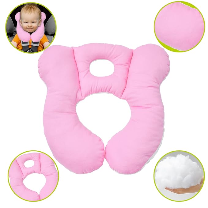 Baby Travel Pillow, Infant Kid's Cushion Soft and Skin Friendly for Car Seat, Pushchair and Stroller (Pink)