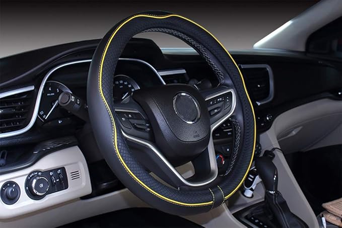 Mayco Bell Large Size Steering Wheel Cover Anti-Slip,Safety,Soft,Breathable,Durable,Full Surround,Comfortable Grip Microfiber Leather (15.5-16 inch, Black Yellow)