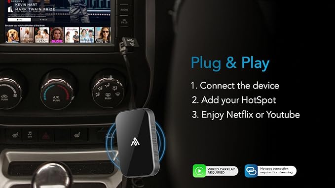 AUTOSKY LITE Box S 2026 – Wireless Adapter for CarPlay & Android Auto – Powerful New Processor – Netflix & YouTube via Phone Hotspot – Stable, Easy Plug & Play