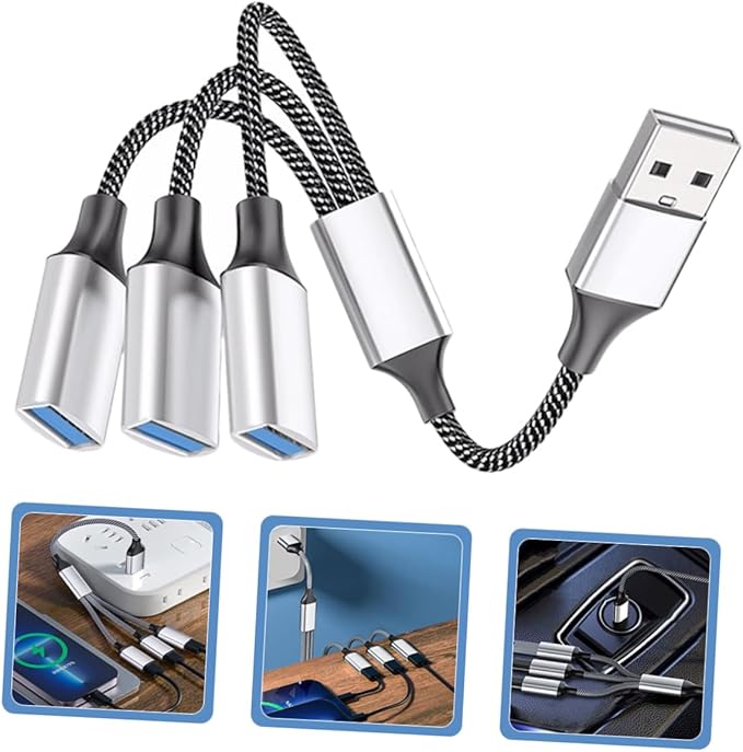 USB Way Splitter Hub Male to Female USB Adapter for Portable Power and Data Transfer Compatible Devices for Cars and Computers