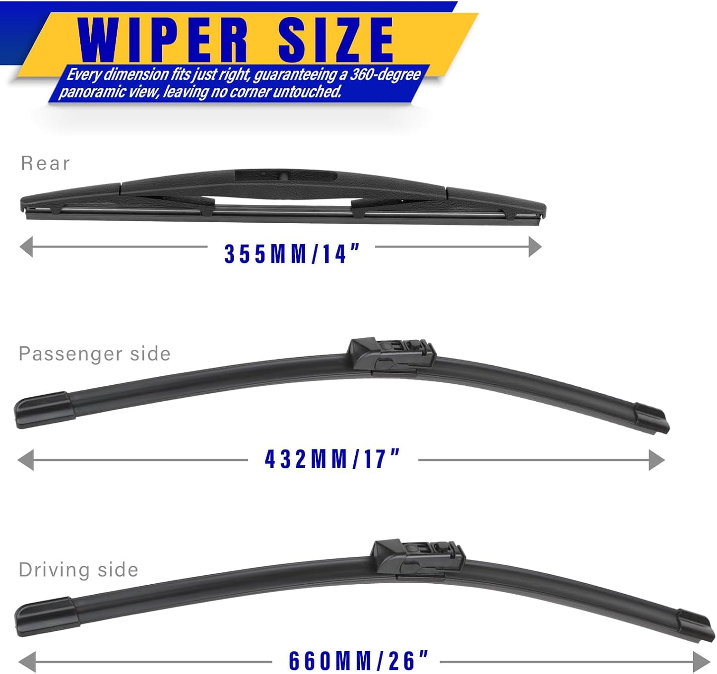 3 wipers Replacement for 2019-2023 2024 Subaru Forester, Windshield Wiper Blades Original Equipment Replacement - 26"/17"/14" (Set of 3)