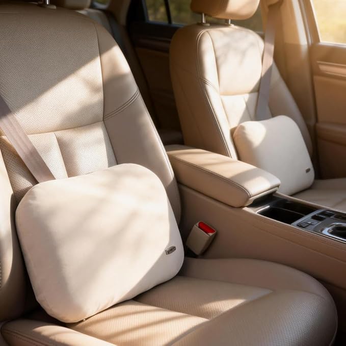 Beige Lumbar Support Pillow for Car Driving Seat Soft Latex Lower Back Support Relax Home Desk Office Accessories Chair Cushion Pain Relief