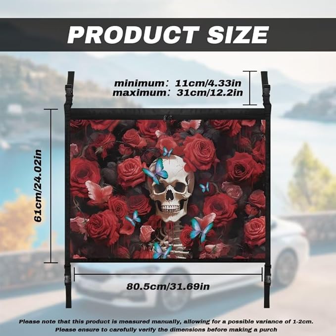 Car Roof Storage Bag Rose Skeleton Print Car Roof Seat Organizer Multi-Purpose Car Bag Storage Box Organizer Pouch Pocket One Size Car Travel Accessories Suitable for Cars, SUVs
