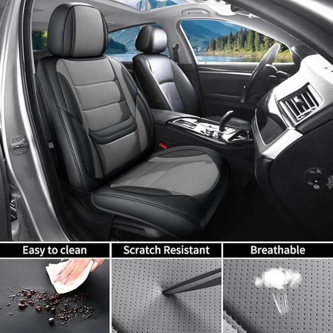 Car Seat Covers Full Set Fit for Buick Century 1997-2005, Premium Faux Leather Waterproof Car Seat Protectors with Lumbar Support, Breathable Anti-Slip Easy to Install(Black&Gray,Full Set)