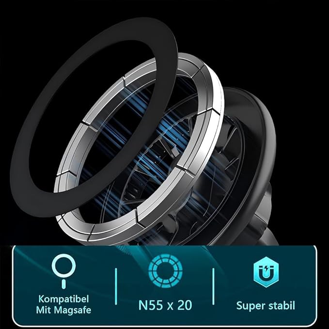 ICAILIN Round Air Vent Car Phone Mount, for Mercedes Benz (A/B/C/E/S-Class) & Jeep Wrangler (2007-2025 JL/JK/4XE/Gladiator), Compatible with MagSafe 20 Pieces of N52 Super Strong Magnets