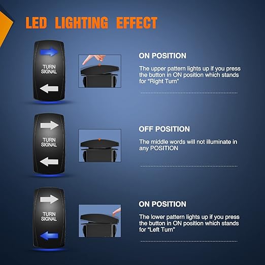 Nilight Turn Signal Switch Blue 4Pin ON-Off-ON Laser Etched SPDT Toggle Rocker Switches 12V 20A 24V 10A Jumper Wires for Cars RVs Campers Trailers