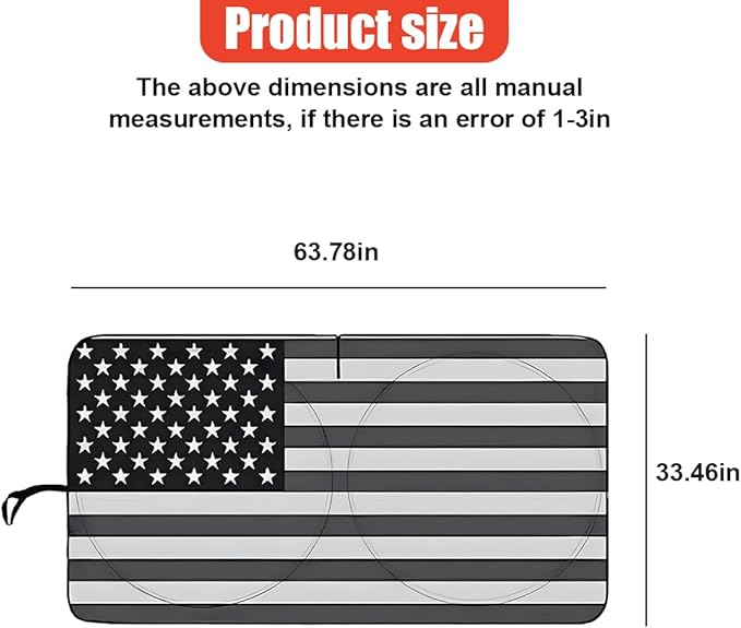 American Flag Car Windshield Sun Shade, Foldable Car Front Window Sunshade for Cars SUV Truck, Auto Interior Sun Protection Cover, Blocks UV Rays & Keeps Your Vehicle Cool (Black, L)