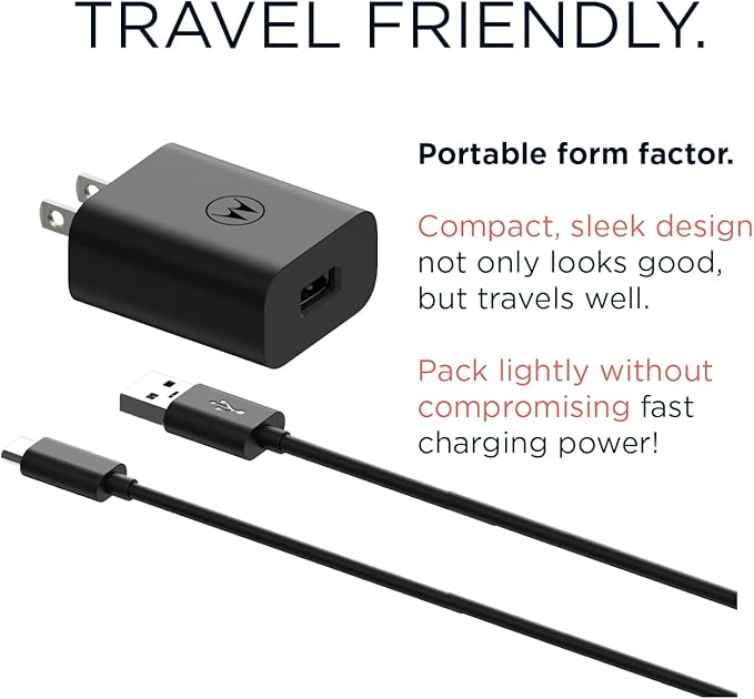 Motorola (2-Pack) TurboPower 20 QC3.0 Charger with 6.6ft USB-A to USB-C Cable for Moto G Play (2023/2024/2026), G Power (2022/2023), G 5G 2022/2023/2024, G Stylus. G Pure, Moto Pad 2026
