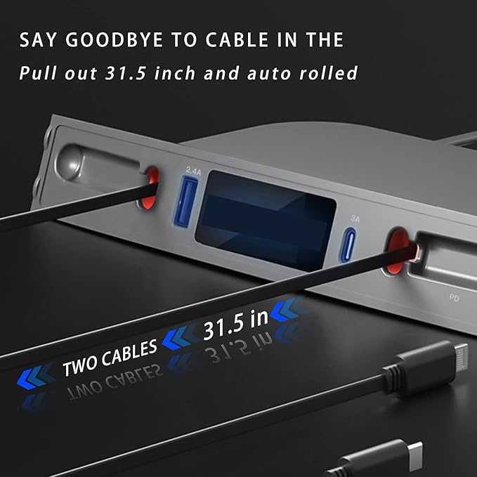 Customized for Tesla Model 3/Y USB Hub, Fast Charger for Tesla Model Y 3 Accessories 2024 2023 2022 2021 Retractable Cable,Multifunctional Tesla Center Console Accessories(Not fit Model 3 2024)