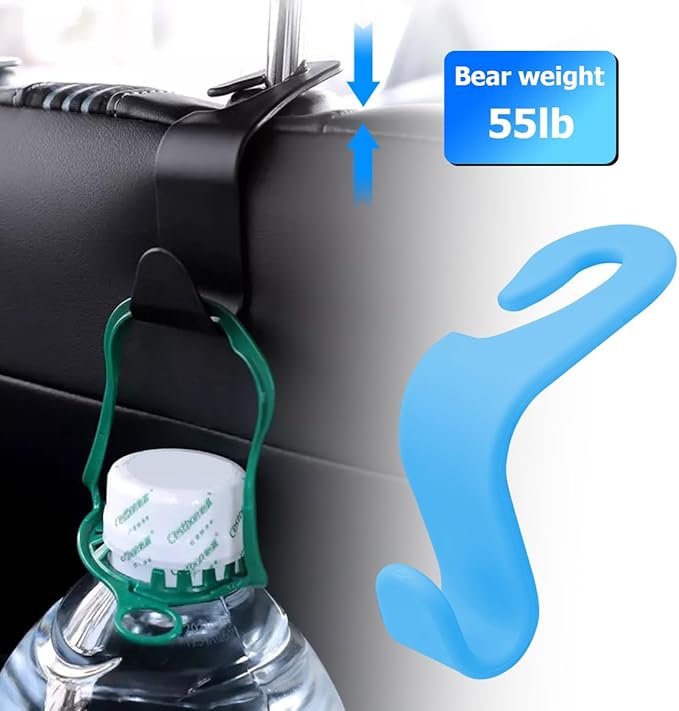 4PCS Car Back Seat Headrest Hooks, Rear Car Seat Storage Headrest Hanger Holder Hooks Organizer, Universal Auto Interior Accessories for Bag Purse Handbag Cloth Coats Grocery (Light Blue)