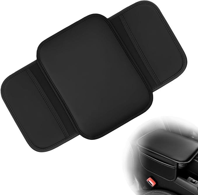 Car Center Console Cover, Leather Arm Rest Cover for Car, Middle Console Cushion with 2 Storage Bags, Universal Auto Interior Accessories for Most Trucks SUVs Sedans (Black)