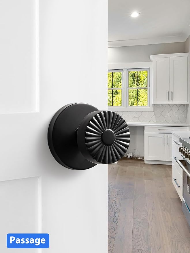 Black Passage Door Knob, Interior Kitchen Pantry Laundry Room Door Handle Hall Closet Black DoorKnob, Stainless Steel Knob, 1 Pack