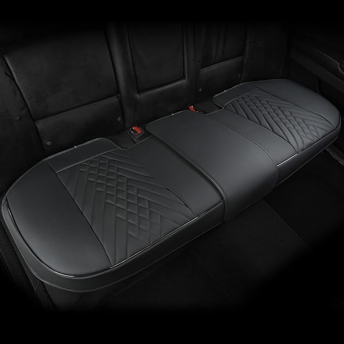 GIANT PANDA PU Leather Rear Seat Cover Protector, Anti-Slip Adjustable (50~55.5'') – Fits 90% Vehicles (Excludes Large SUVs/Trucks) - Black