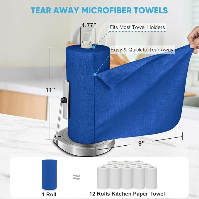 AIDEA Microfiber Cleaning Cloth 330 Sheets 6 Roll, Microfiber Towels for Cars, Shop Rags Washable, Cleaning Rags Reusable Paper Towels for Automotive, House, Cleaning Supplies 11×9" Dark Blue