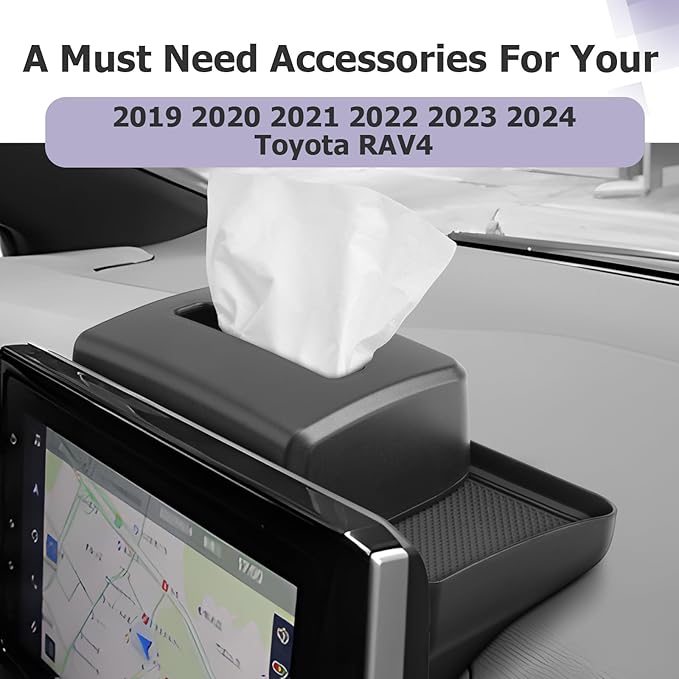 LUWU 2024 RAV 4 Dashboard Storage Tray Compatible with 2019-2022 2023 2024 2025 Toyota RAV 4 Accessories Center Console Display Box Hidden Tray Silicone Organizer Tray w/Tissue Box Behind Screen