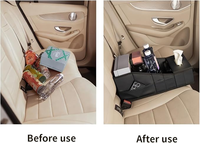 GMQ Car Seat Organizer,Automotive Seat Organizer for Front and Back Seat or Floor, Car Caddy Organizer Pu Leather Multiple Organizers and Storage for Travel Kids (Black)