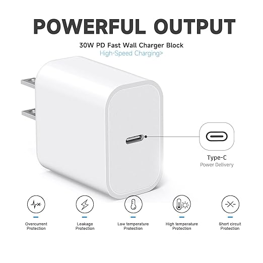 CYQAPC 10FT 30W USB Type C Fast Wall Charger Block for iPhone 16e 16 15 Pro Max, AirPods 4 4th Wall Plug Cube Brick iPad Pro 13/12.9 in, iPad Air 13 iPad 10th Generation,USB C to USB C Charging Cable