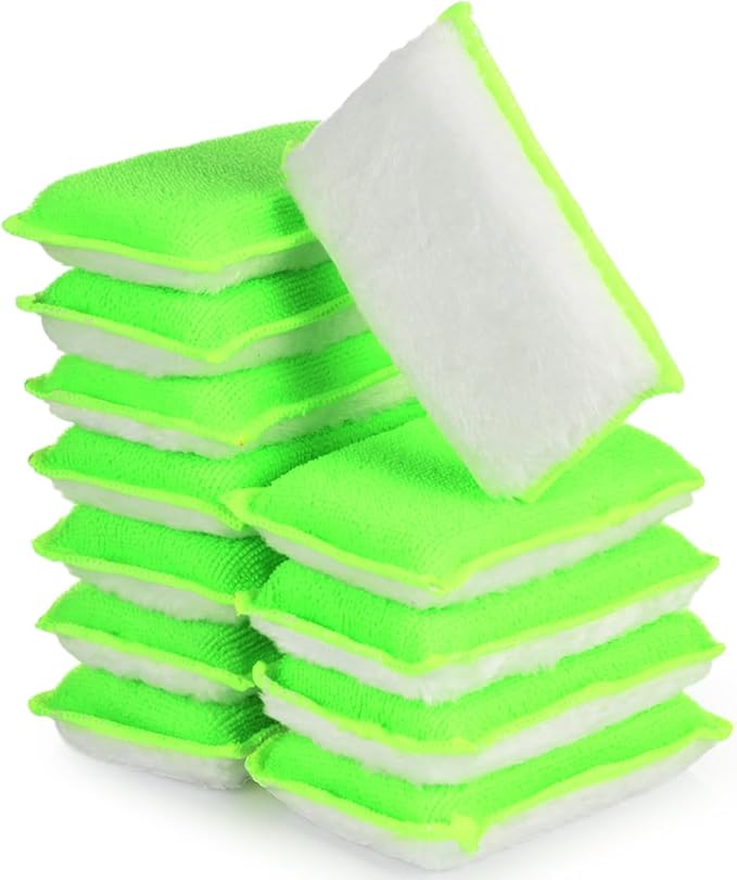 Mudder 12 Pcs Car Interior Scrubbing Sponge 5'' x 3'' Fiber Car Wax Applicator pad Household Cleaning Sponges for Leather Seat Couch Cleaning (Green White)