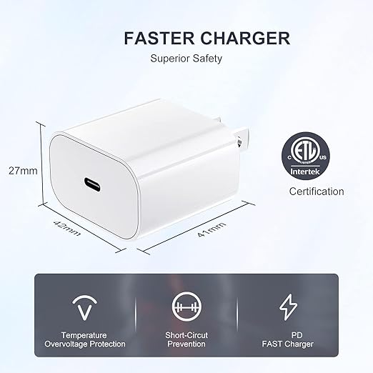 iPhone Fast Charger,Type C Wall Charger Block Plug and 10ft USB C to Lightning Charging Cable Cord Long,Power Adapter Cube Brick Box for Apple iPhone 14 Pro Max/14 Plus/14/13/12 Mini/11/XS Max/XR/iPad