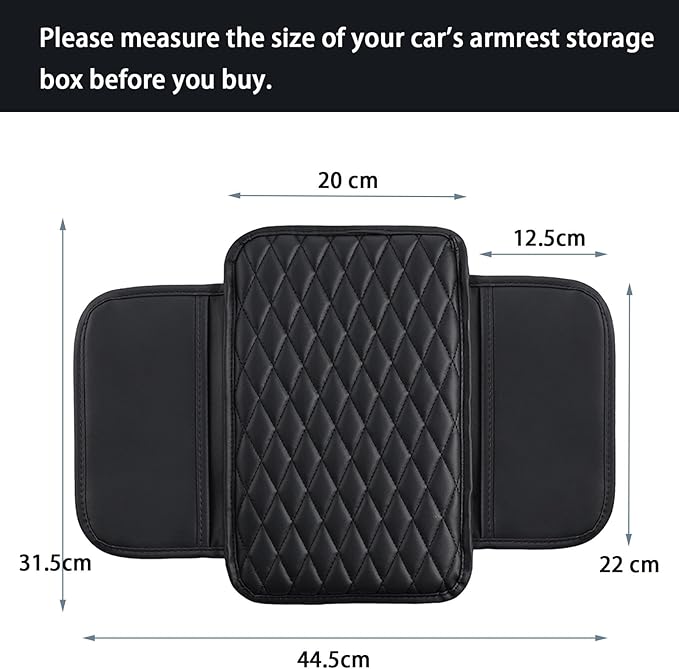 Car Center Console Cover,Leather Armrest Cover Cushion with 2 Storage Bags Universal Car Armrest Seat Box Pad Car Interior Accessories Protector for Most Vehicle(Black)