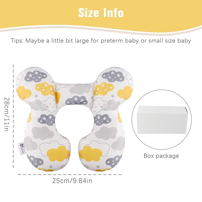 vocheer Baby Travel Pillow(Upgraded), Head and Neck Support Pillow for Pushchair, Car Seat,Stroller, Bouncer, Cotton(Cloud)