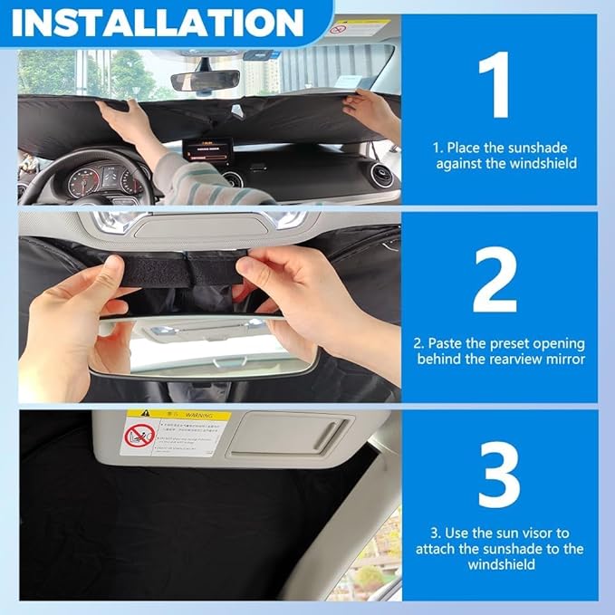300T Thickened Automotive Glass Sunshade and Comes with Storage Bag,Keep Car Interior Cool,Universal Windshield Sun Shade Fit for Cars,Trucks,SUVs (L: 57.08 * 31.5 inch)