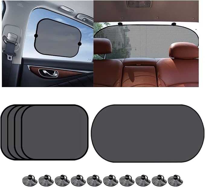 5Pack Set Car Window Shade, Auto Sun Shades for Side and Rear Window, Sun Glare and UV Rays Protection for Child, Sun Shade with Suction Cup Universal for Most Cars