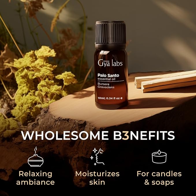 100% Pure Palo Santo Essential Oil - 0.34 Fl Oz - Palo Santo Oil for Hair, Skin, Diffuser, Aromatherapy & DIY Candle Making Scent