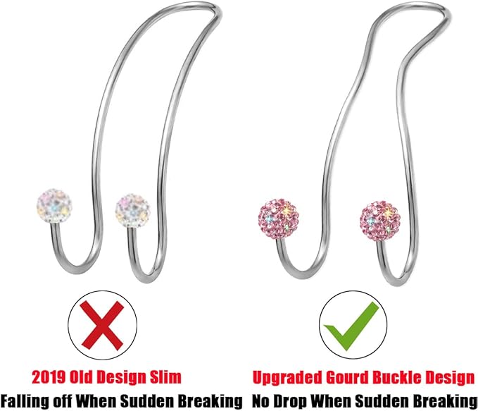 MTGOCHA Bling Purse Hook for Car Headrest, Upgraded Cute Car Seat Hooks for Bag Handbag, Durable Stainless Auto Purse Hanger Holder 2 Pack, Pink