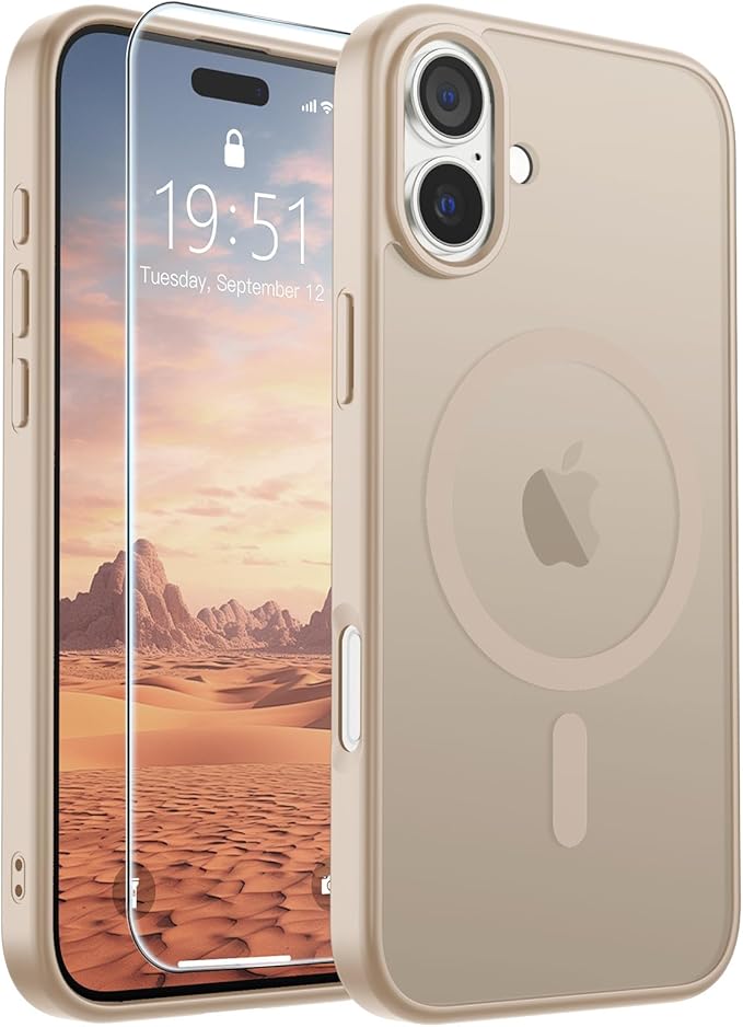 SUPFINE Magnetic for iPhone 16 Case (Compatible with MagSafe)(Military Grade Drop Protection) Translucent Matte Shockproof with Anti-Fingerprint Phone Cover,Desert Gold