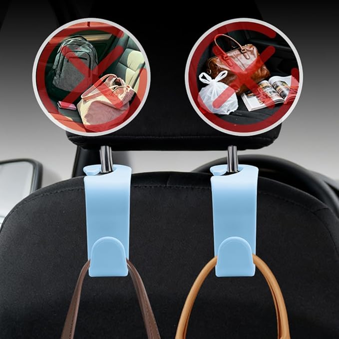 4PCS Car Seat Headrest Hooks, Purse Hook for Car, Auto Back Seat Organizer Storage Hanger Holder, Auto Accessories Multi-Use Portable Headrest Organizer Holder for Purse Handbag Coats (Blue)