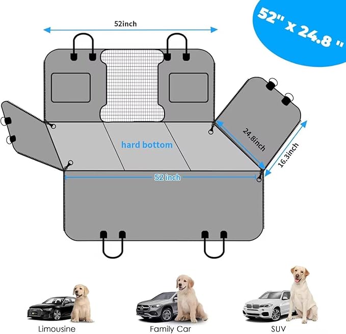 URPOWER 2026 Upgraded Back Seat Extender for Dogs - Large Hard Bottom Dog Car Seat Cover Holds 550lbs, Waterproof Dog Hammock Pet Bed with High-Density Foam Non-Slip Backseat Protector