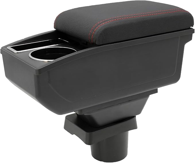 Car Armrest Box for Toyota Yaris Vitz 2006-2011 Auto Accessories Center Console Leather Arm Rest Double-Layer Storage Space with Cup Holder (Red Thread)