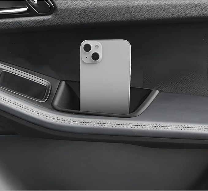 LUWU Door Tray Organizer Compatible with 2015-2025 Porsche Macan S/T/GTS Accessories Center Console Organizer Armrest Console Storage Box Insert Tray ABS Material Black 4PCS (Not for Macan EV)