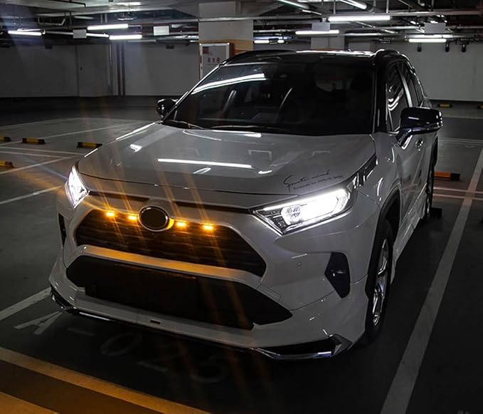 iJDMTOY Smoked Lens Front Grille TRD Style Amber Yellow LED Grill Lighting Kit Compatible with Toyota 2019-2025 RAV4, Includes (4) 12-SMD Smoke Cover LED Grille Lights & Wiring Harness
