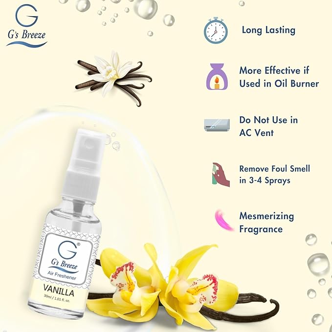 G's Breeze Vanilla Air Freshener – Rich, Creamy Aroma of Vanilla - Sweet Floral Scent - Ideal for Home, Car, Office - Long-Lasting Fragrance - Create a Serene Ambiance Around You