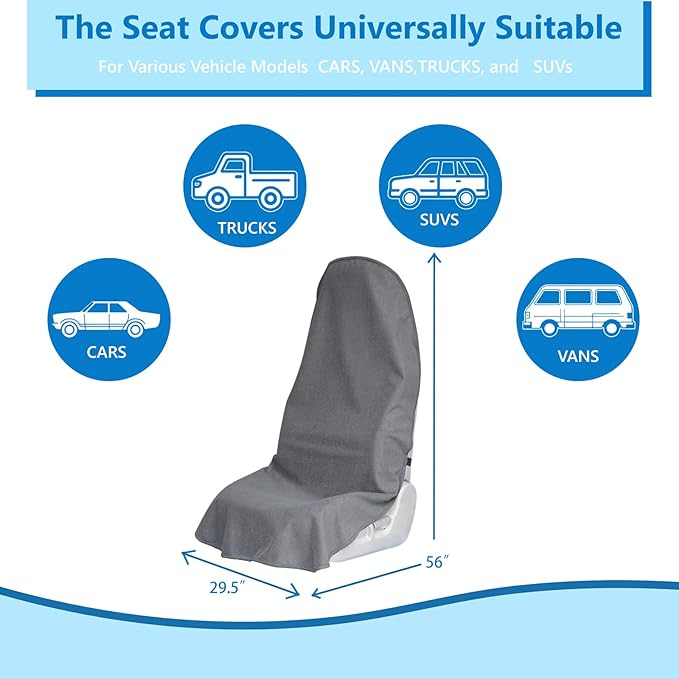 Car Seat Covers Universal Car Protective Front Seat Covers Washable Non-Slip Seat Protectors for Gym Workouts,Waterproof and Sweatproof Towel Seat Covers for Cars,Trucks, Jeeps (Grey)