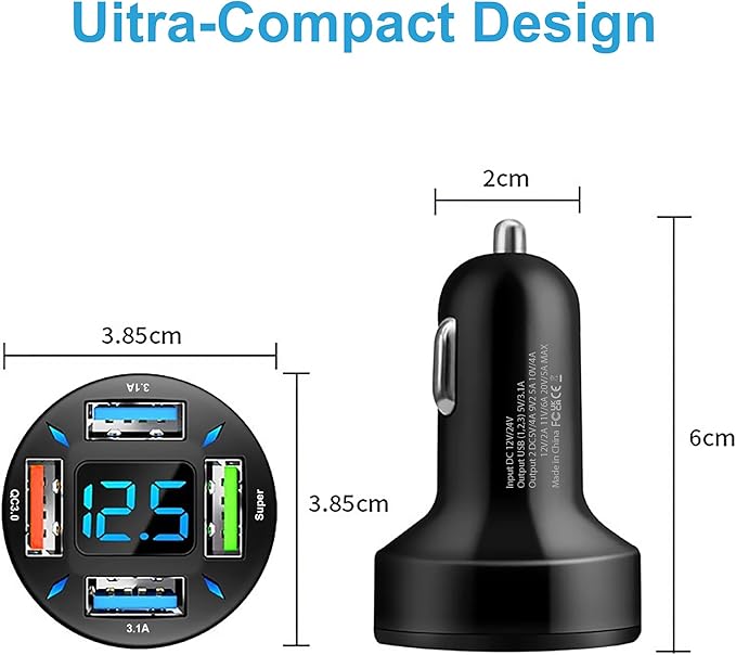 31W 4-Port Cigarette Lighter Car Charger with Fast Charging with 3FT USB-ATO USB-C Cable, 4in1 Cigarette Lighter Car Charger Compatible with iPhone 17/16/15, iPad Pro, Galaxy S24/23 and More