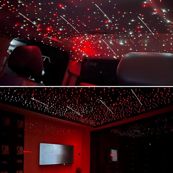 AKEPO 18W Shooting Star+Dual Color Twinkle All-in-one Fiber Optic Lights, 240 Meteor+1100pcs of 13.1ft 0.03in Optical Fibers+Music Activated+Remote/APP Home Car Fiber Starlights Headliner Kits