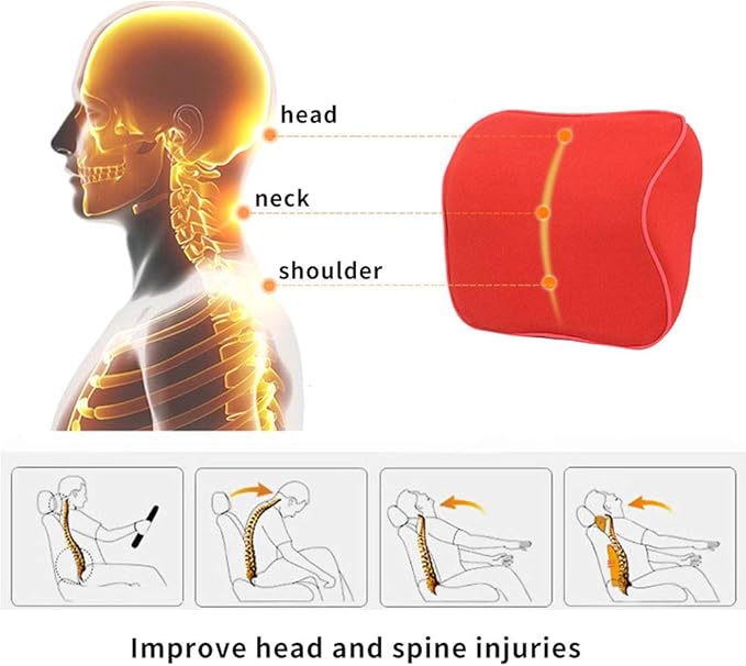 Car Lumbar Support Back Cushion & Headrest Neck Pillow Kit Cushion Memory Foam Universal Fit Major Car Seat with Back Pain Relief for Car Office Home 1PCS Black