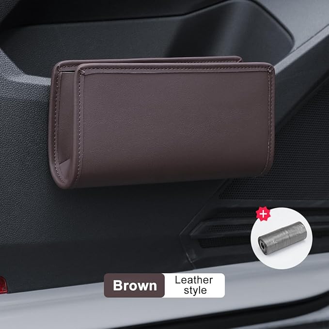 Car Seat Side Storage Pocket, Leather Hanging Foldable Multifunctional Vehicle Front Door Back Organizer Box, Waterproof Auto Interior Organizing Container, Universal fit(Brown)