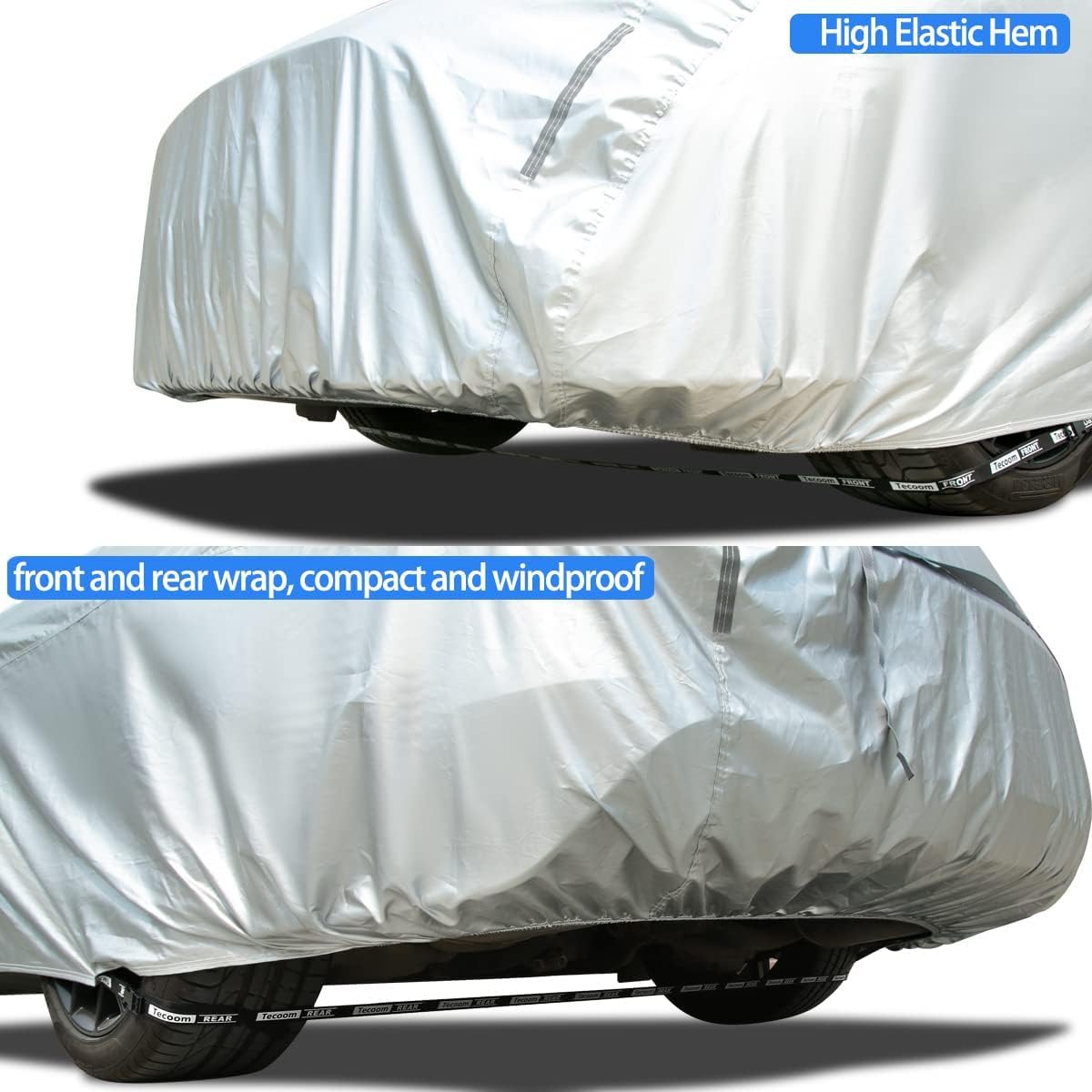 Tecoom Sport Car Cover Waterproof All Weather, Light Shell Car Covers for Autombilas Without Door Zipper & Mirror Pockets Windproof Sun Uv Hail Protector Car Cover Fit Coupe/Sport Car (183-193 Inches)