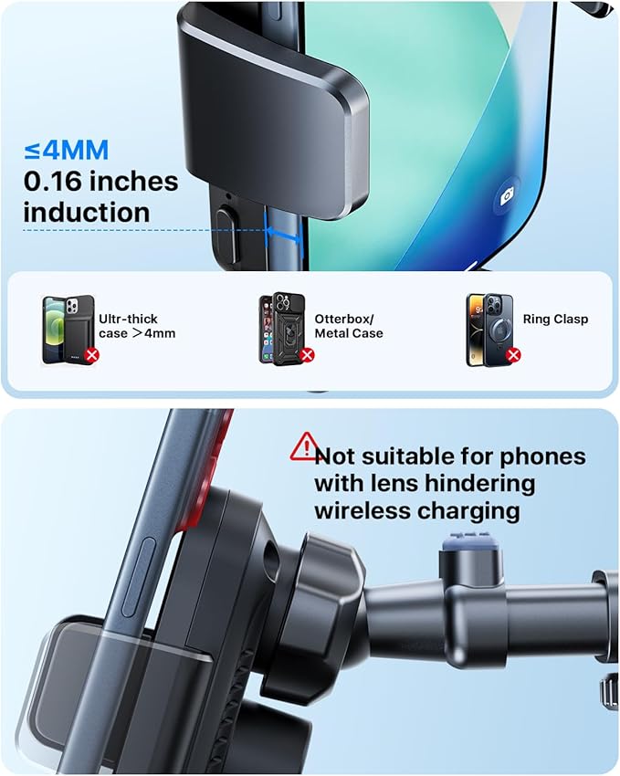 Wireless Car Charger with Phone Holder Mount, 15W Fast Charging Auto Clamping Phone Holders for You Car Windshield Dashboard Air Vent Accessories for iPhone, Samsung Galaxy (Black)