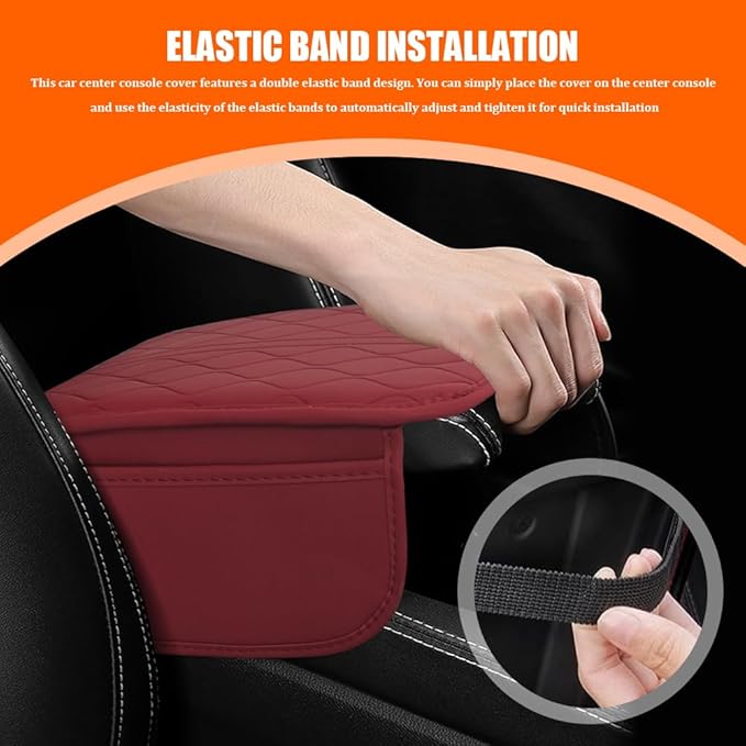 Leopard Cheetah Print African Animal Hunting Auto Center Console Armrest Pad, Car Center Console Cover, Auto Accessories Soft Comfort Armrest Cover Cushion Mat for Most Cars (Wine Red-K3)