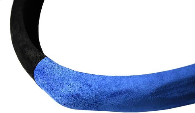 Quick Install Sporty Suede Steering Wheel Cover with Blue Grips Universal fit Any 14.5 to 15 inches Car Sedan Coupe SUV Pickup