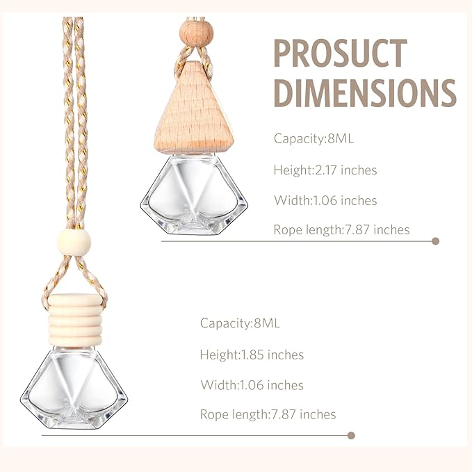 BBTO 100 Pcs Car Air Fresheners Diffuser with Wooden Cap Empty Aromatherapy Diffuser Clear Car Fragrance Holder Pendant Hanging Perfume Fresheners Bottles for Decor(Diamond,Clear)