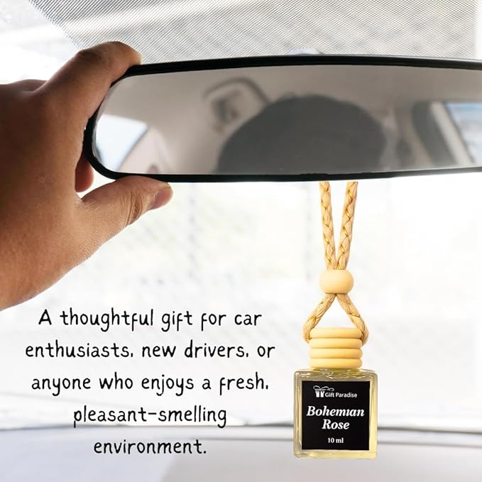 Gift Paradise® Bohemian Rose Hanging Car Air Freshener Set of 3 – Premium Wooden Diffusers with Long-Lasting Floral Fragrance for Car, Closet & Office | Gift-Ready Luxury Scent