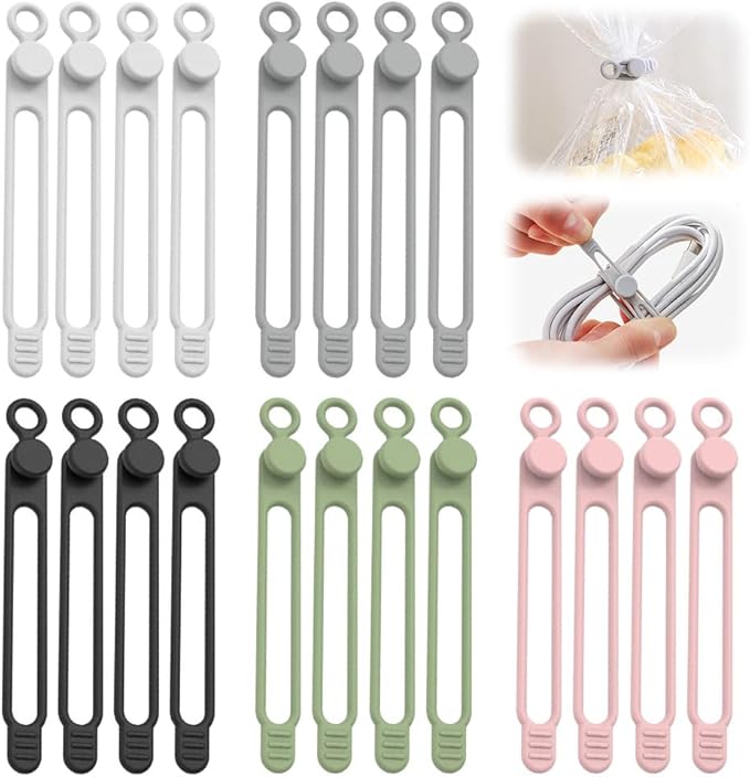 20pcs Data Cable Organizer, 2025 New Silicone Cable Ties Cable Management Organizer, 106mm Reusable Cord Organizers, Colorful Wire Organizers for Cords (20)