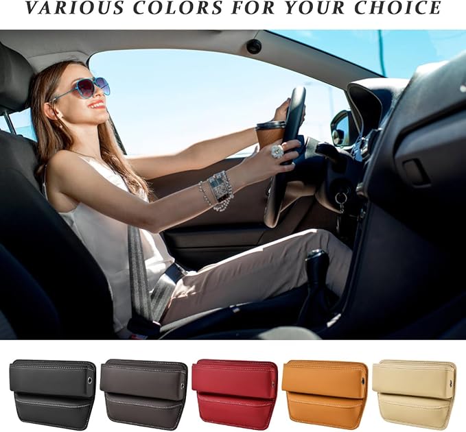 Kewucn Car Seat Gap Organizer, Adjustable Leather Front Seat Gap Filler Storage Box, Multifunctional Auto Console Side Pocket Organizer for Phone Glasses Key Card, Car Accessories (Beige)